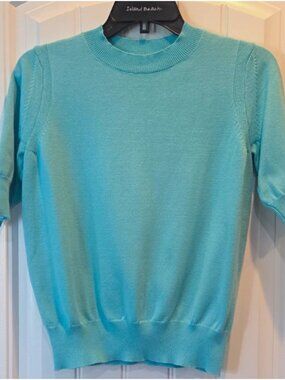 Women's Blue Solid Knit Crew Neck 3/4 Sleeve Pullover Sweater Size S